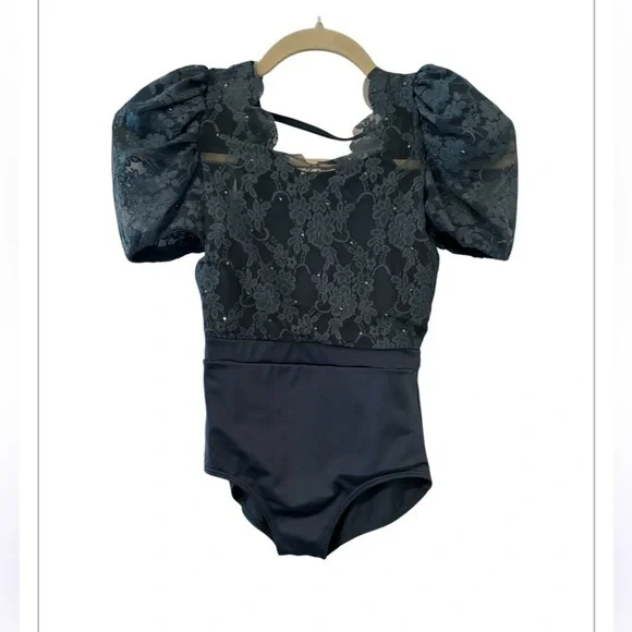 Weissman Blue Lace Puff Sleeve Balletcore Dance Costume Outfit Size MC - Picture 1 of 9